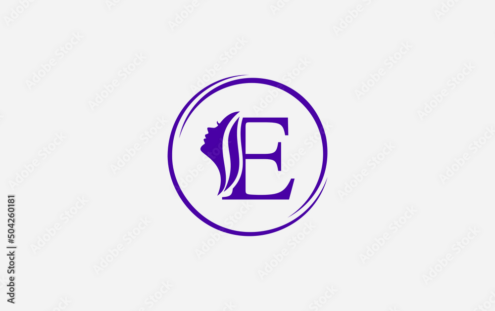 Purple beauty spa and hair logo and symbol design vector with the letter and alphabet E Purple beauty spa and hair logo and symbol design vector with the letter and alphabet E