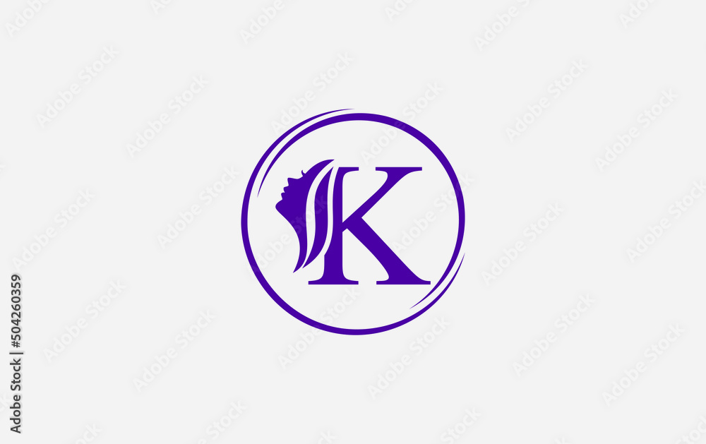 Purple beauty spa and hair logo and symbol design vector with the letter and alphabet K