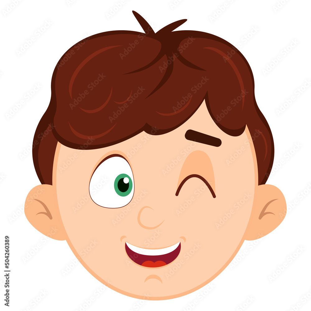 head of a smiling winks boy with brown hair vector illustration