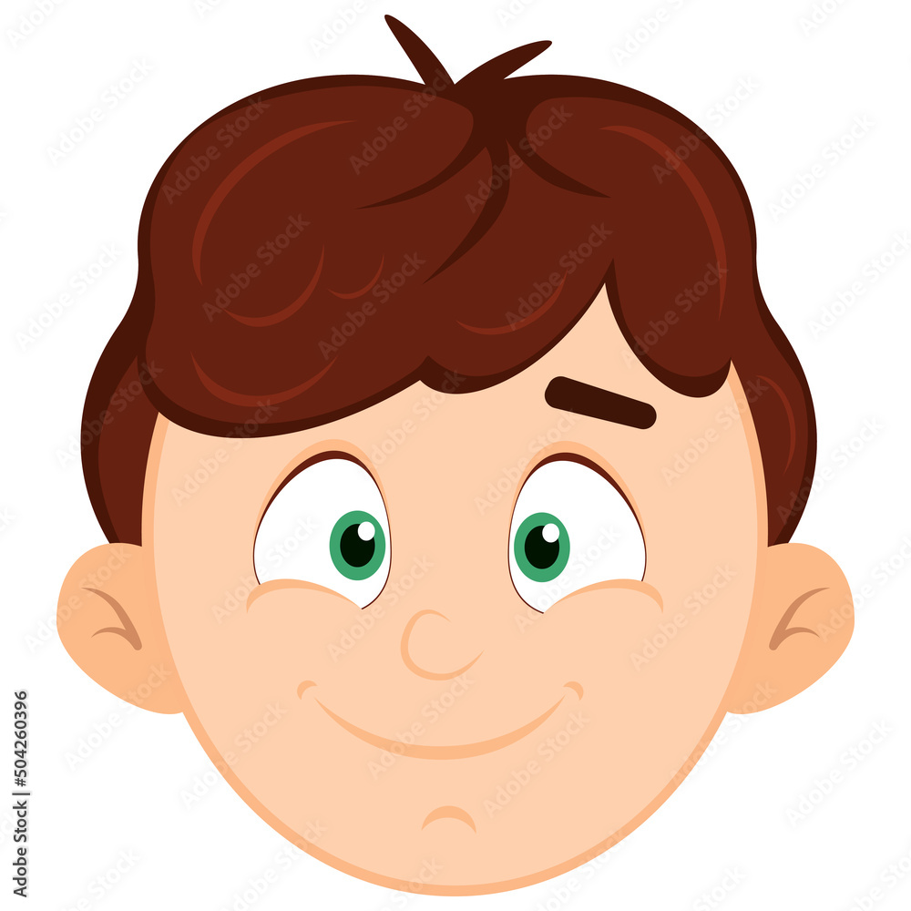 head of a smiling boy with brown hair vector illustration