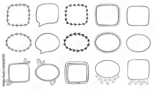 Set of frames in doodle style. Funny labels, stickers, innovations