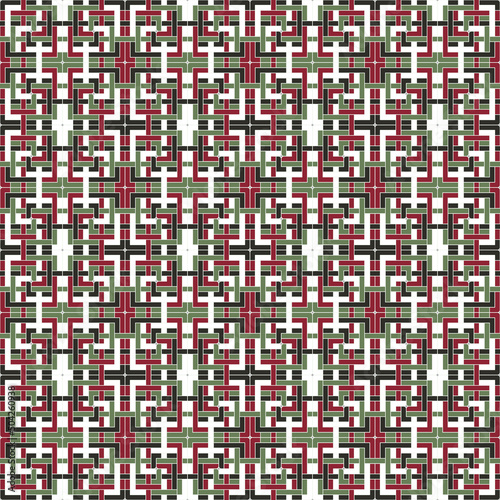 Seamless, Vector Image of Red, Black, Green and White Stripes Arranged in A Pattern That Creates a Kind of Labyrinth. Can Be Used in Design and Textiles