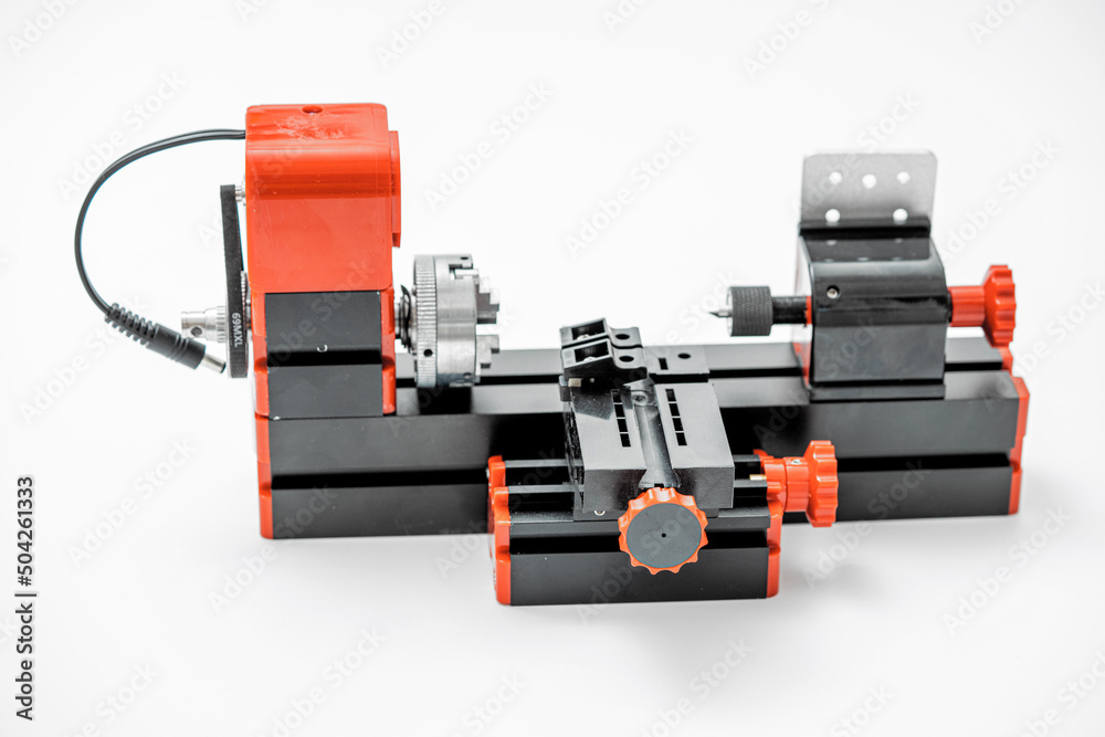 Naklejka premium Small diy turning lathe machine for education and hobby
