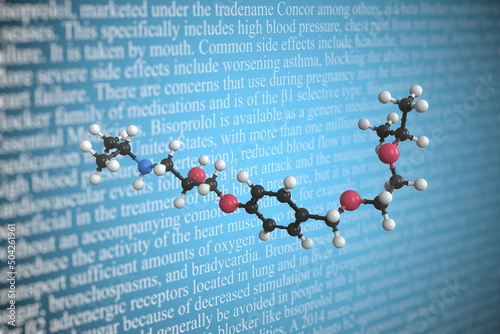 Molecular model of bisoprolol, 3D rendering photo