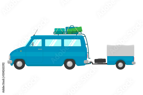 Camper with trailer icon. Motorhome. Old minibus for travel. Color silhouette. Side view. Vector simple flat graphic illustration. Isolate.
