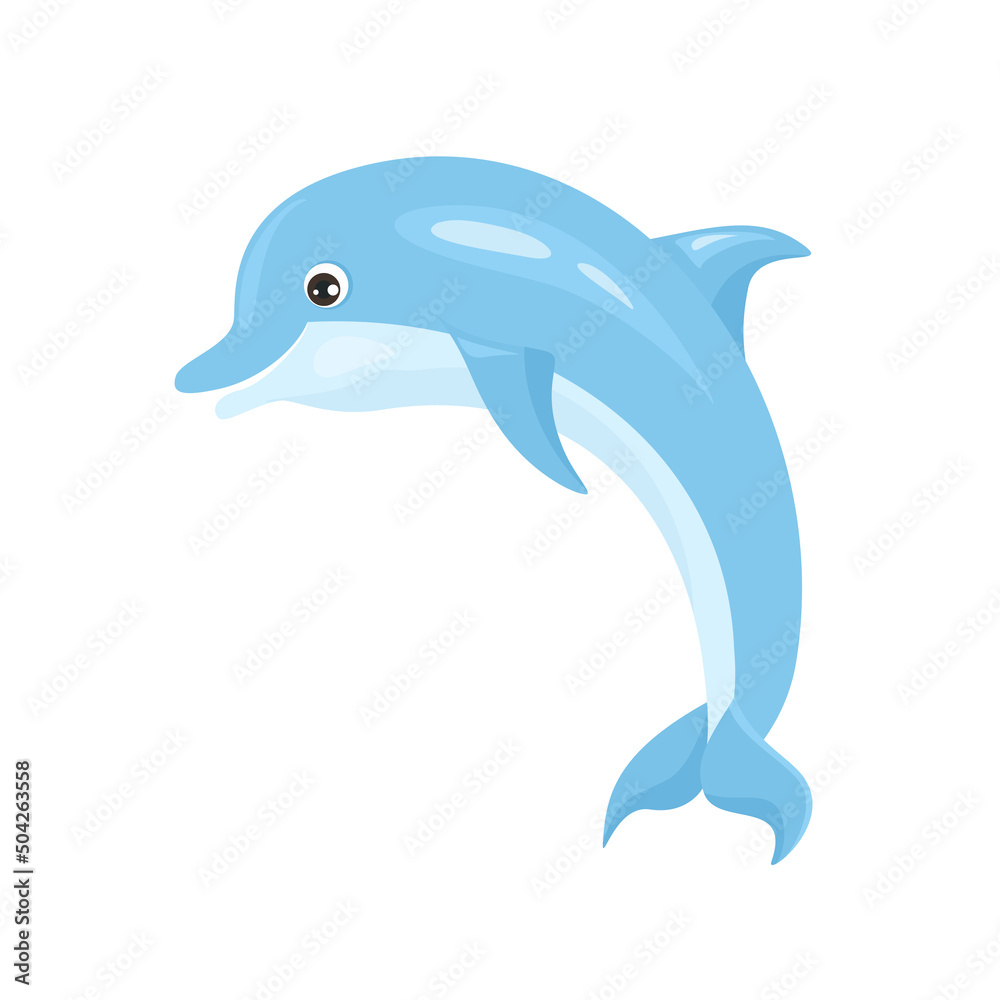 Fototapeta premium Cartoon cute dolphin. Vector funny sea animal. Flat icon.