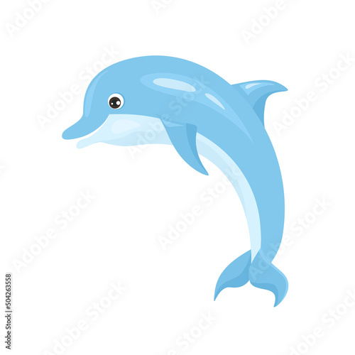 Cartoon cute dolphin. Vector funny sea animal. Flat icon. 