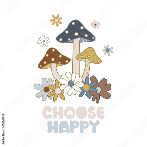 Funny print with mushrooms and quote. Vector hand drawn illustration.