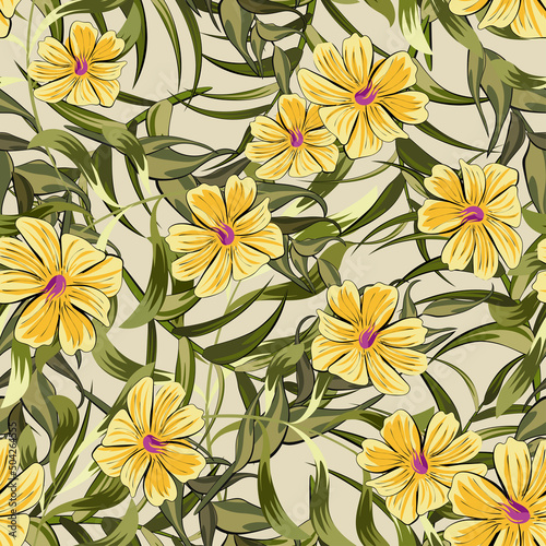 Summer seamless background with wildflowers and grass. Цветочный pattern for printing on the material, advertising booklets. Stylized as a watercolor.
