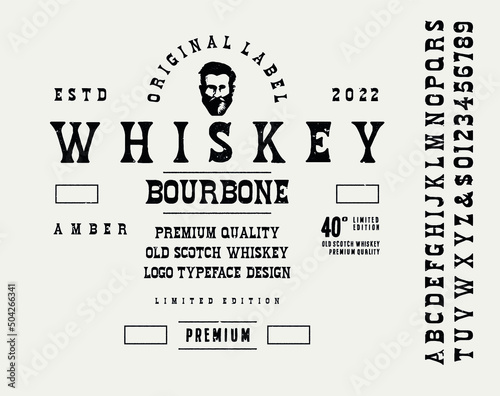 Vintage decorative font  "whiskey" with sample design.