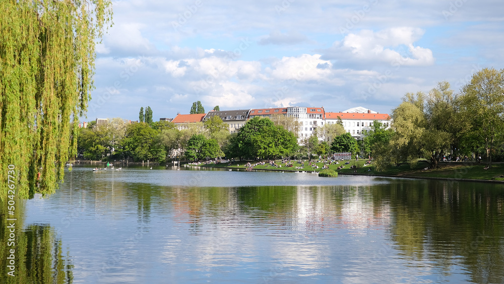 Early summer scene at urban harbor