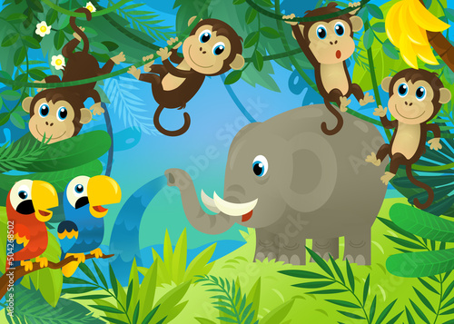 cartoon scene with jungle animals being together illustration