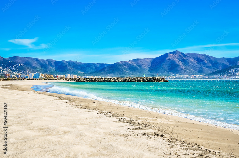 Summer panorama of Empuriabrava beach in Costa Brava, Catalonia, Spain