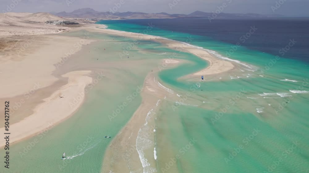 Flight over Playa de la Barca beach, Fuerteventura