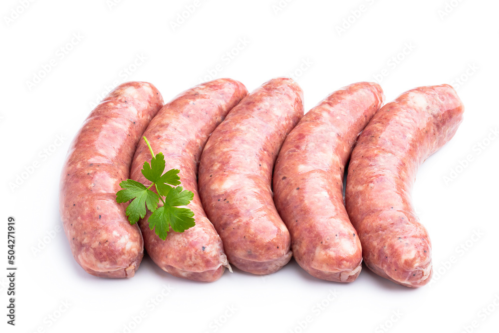 Set of pork sausages isolated on white background Set of pork sausages isolated on white background