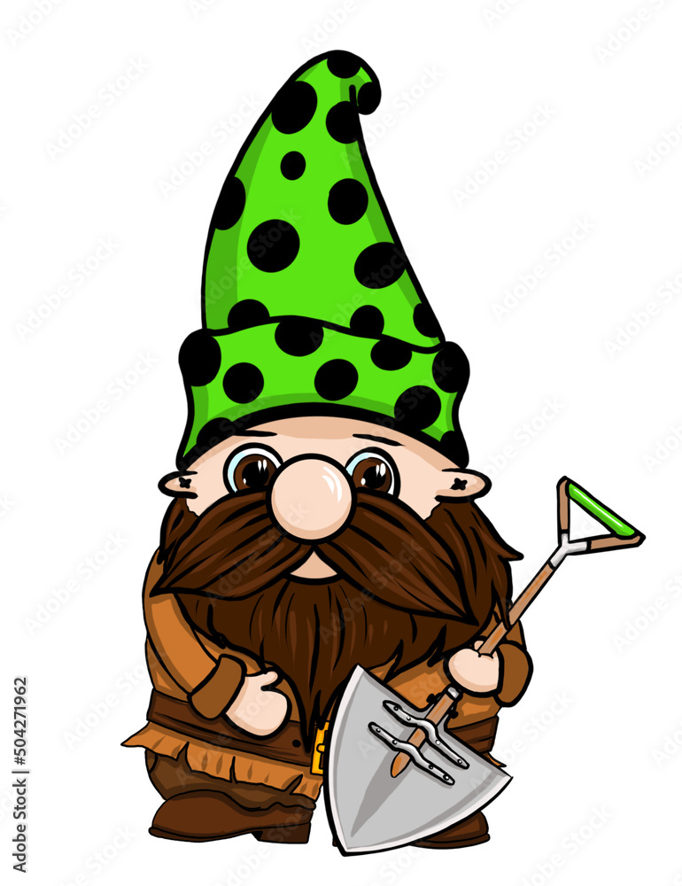 Fototapeta premium Garden hand drawn gnomes isolated on white background