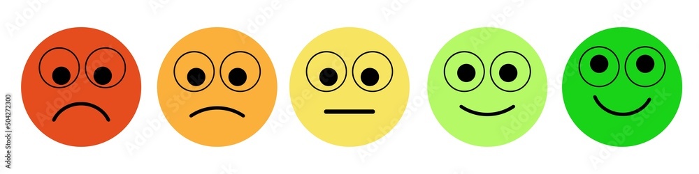 Fototapeta premium Smiley rating scale. Angry, sad, neutral, positive and happy emotions. Feedback rating level.