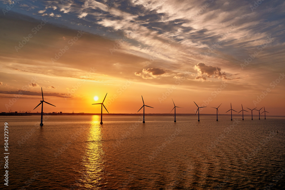 offshore wind turbine park in baltic sea nearby Danmark - obrazy, fototapety, plakaty 
