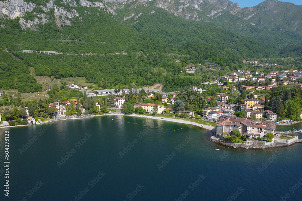 Aerial view of Lierna, a village on Lake Como