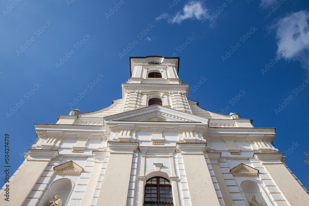 Obraz premium Panorama of the Catholic church of Saint Ana in Bela Crkva, also called rimokatolicka crkva svete ane, a major landmark of bela crkva, a city of Banat, the Serbian province of Vojvodina. ..