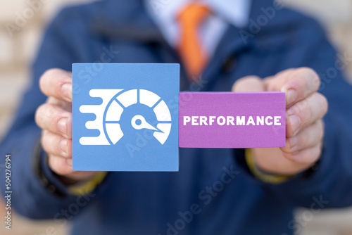Concept of business high performance strategy. High performing efficiency employee. Improvement and achievement of key performace indicators (KPI). photo