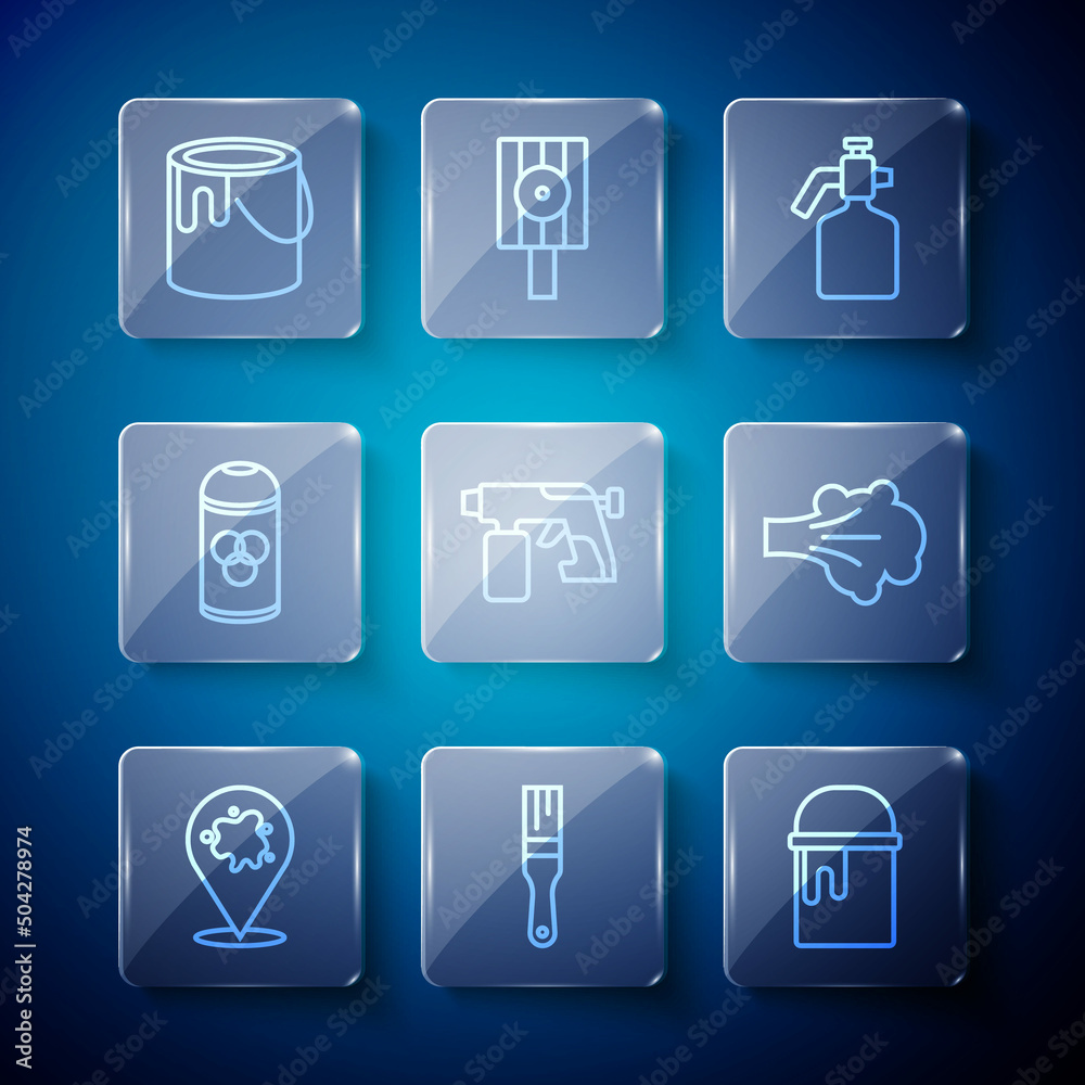 Set line Paint spray, brush, bucket, gun, can, and icon. Vector Set line Paint spray, brush, bucket, gun, can, and icon. Vector