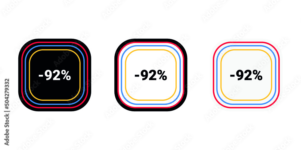 Modern vector discount 92% percent off and sale teg icon label Modern vector discount 92% percent off and sale teg icon label