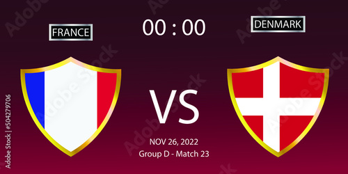 Soccer world cup 2022. France vs Denmark group stage match 23. Vector illustration. eps 10