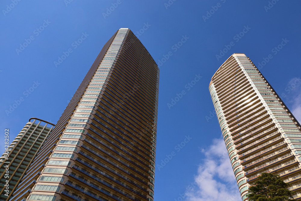 View of tower apartments in Musashi Kosugi, Kawasaki, Japan View of tower apartments in Musashi Kosugi, Kawasaki, Japan