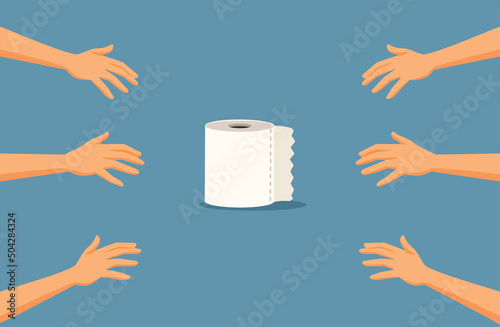 Hands Reaching for Toilet Paper Panic Buying Concept Illustration