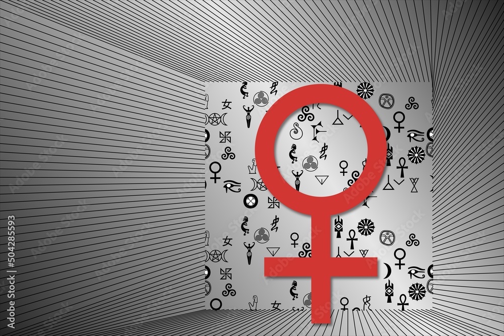 Illustration of an ancient fertility symbols, in a box, surrounded by