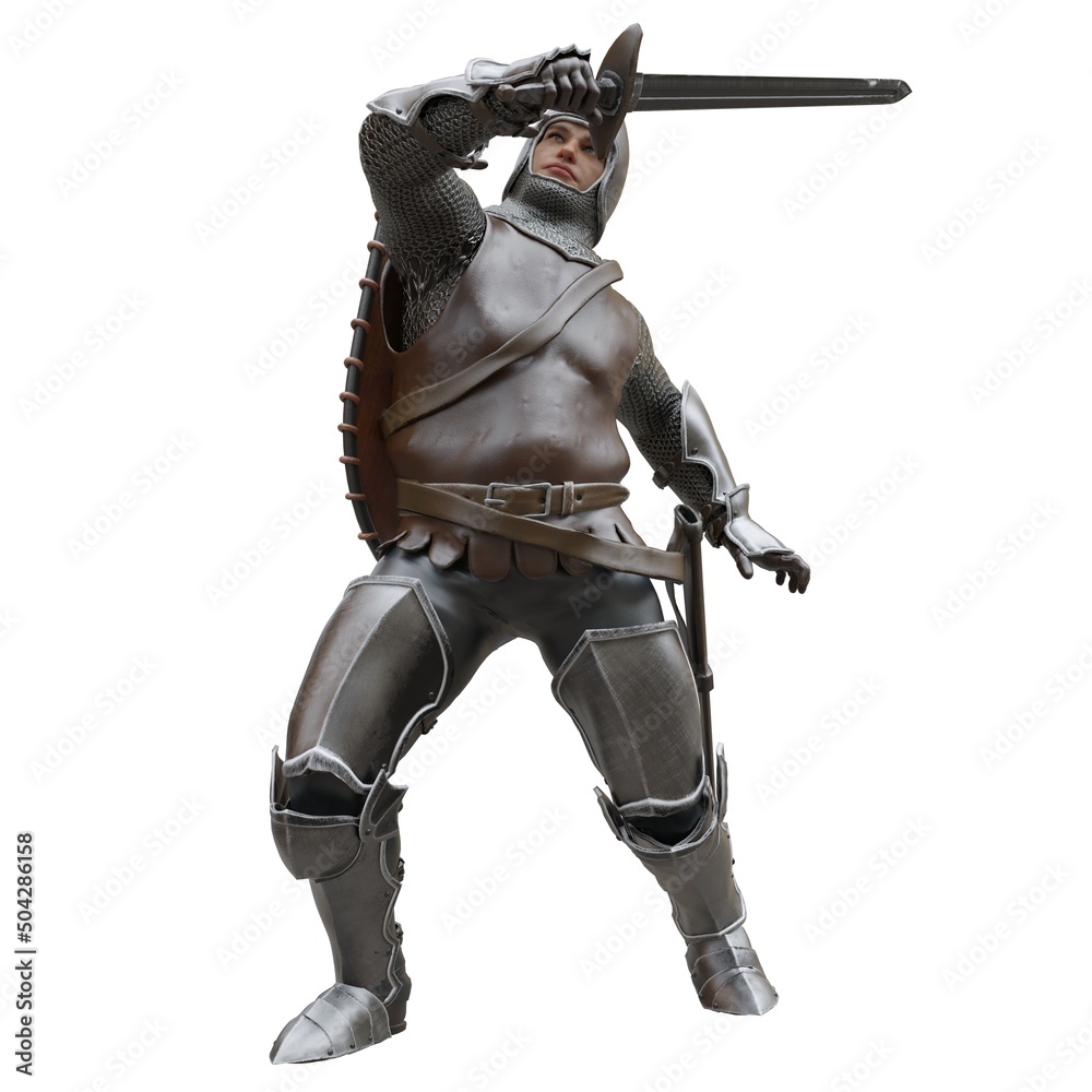 Medieval knight in armor isolated white background 3d illustration Medieval knight in armor isolated white background 3d illustration