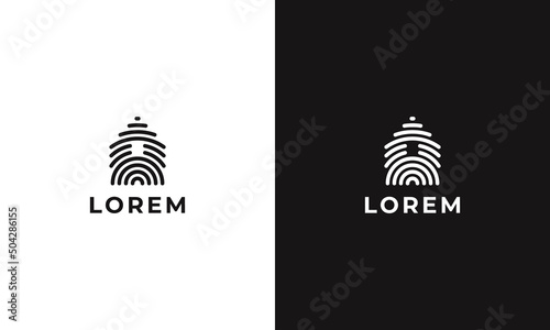 vector graphic illustration logo design for logogram pictogram combination fingerprint and house