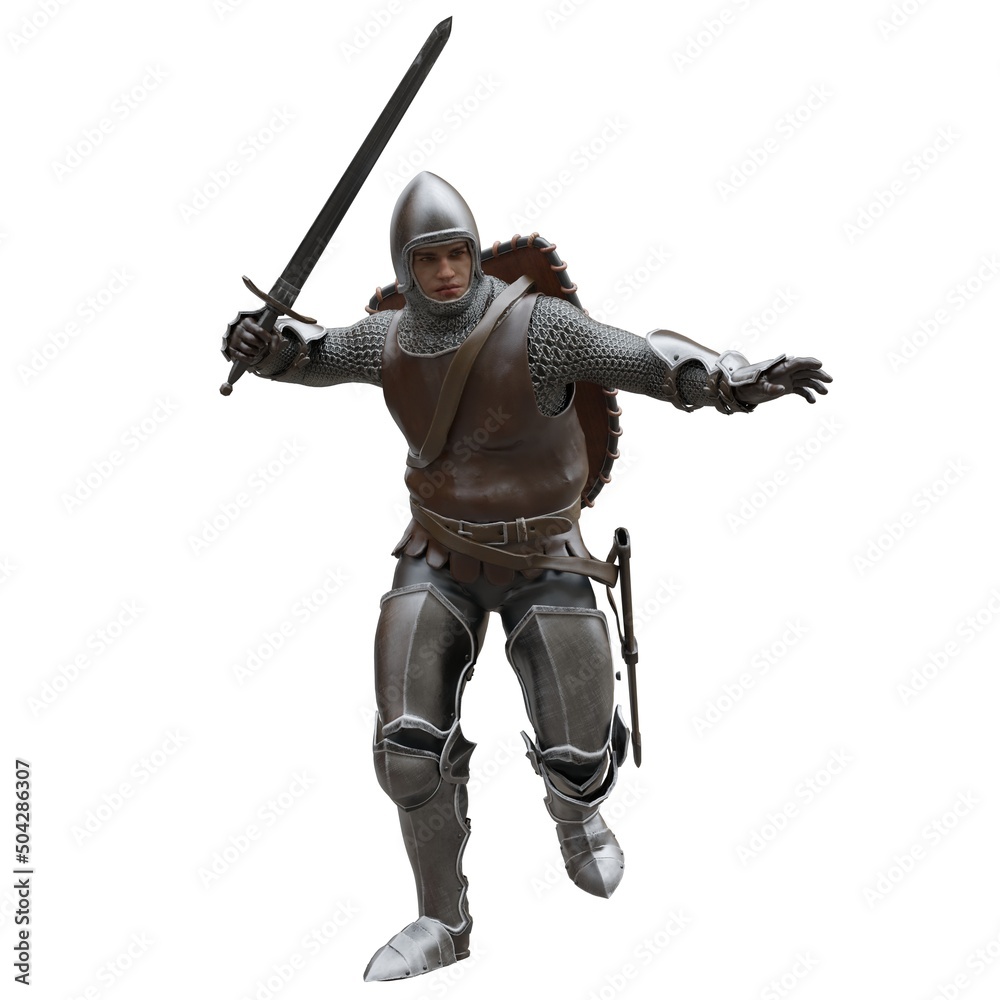 Medieval knight in armor isolated white background 3d illustration Medieval knight in armor isolated white background 3d illustration