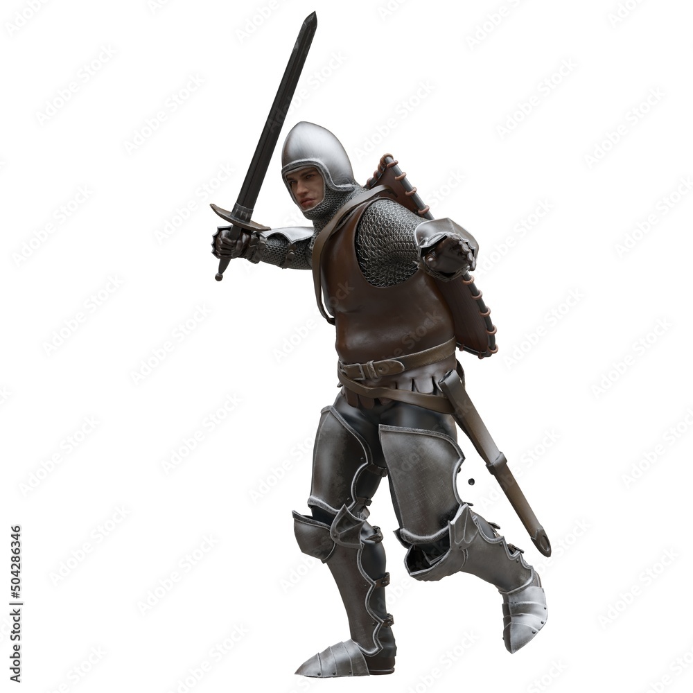 Medieval knight in armor isolated white background 3d illustration Medieval knight in armor isolated white background 3d illustration