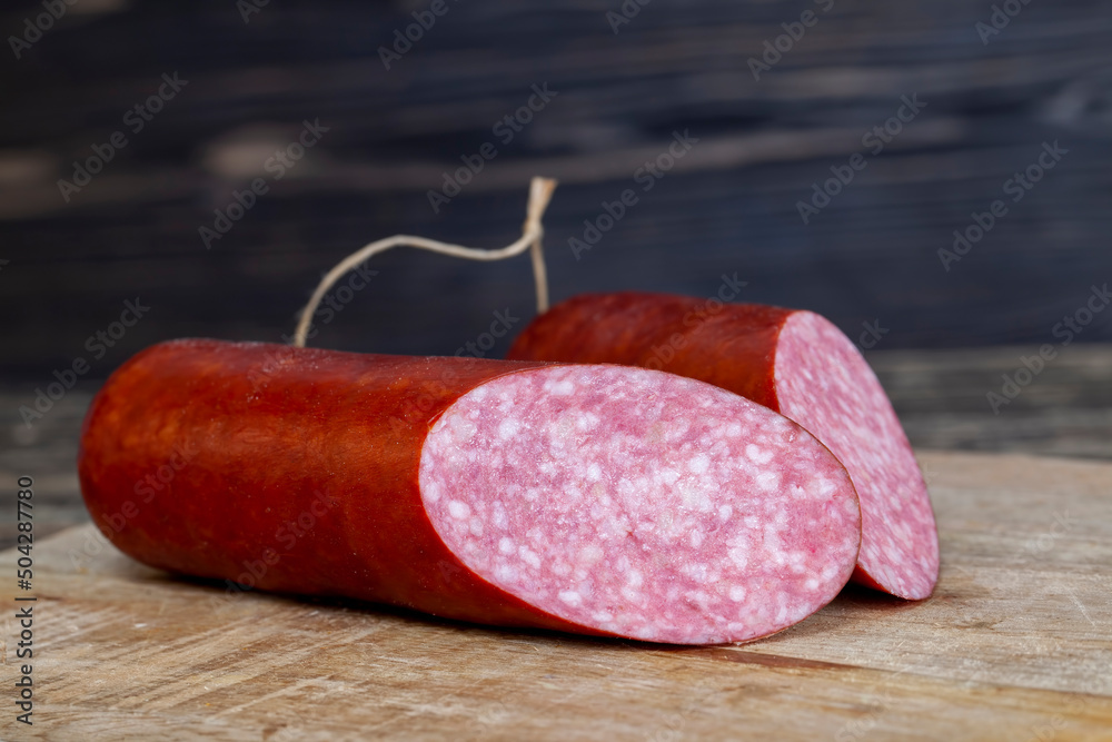 sliced sausage with meat and bacon and other food products