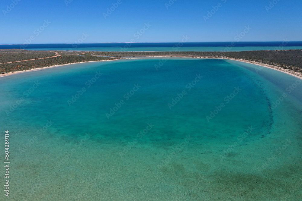 Aerial landscape drone view of small lagoon