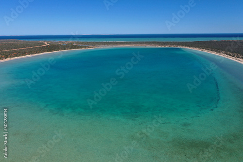 Aerial landscape drone view of small lagoon