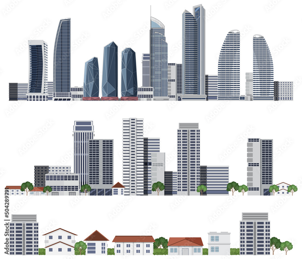 Set of building on white background Set of building on white background