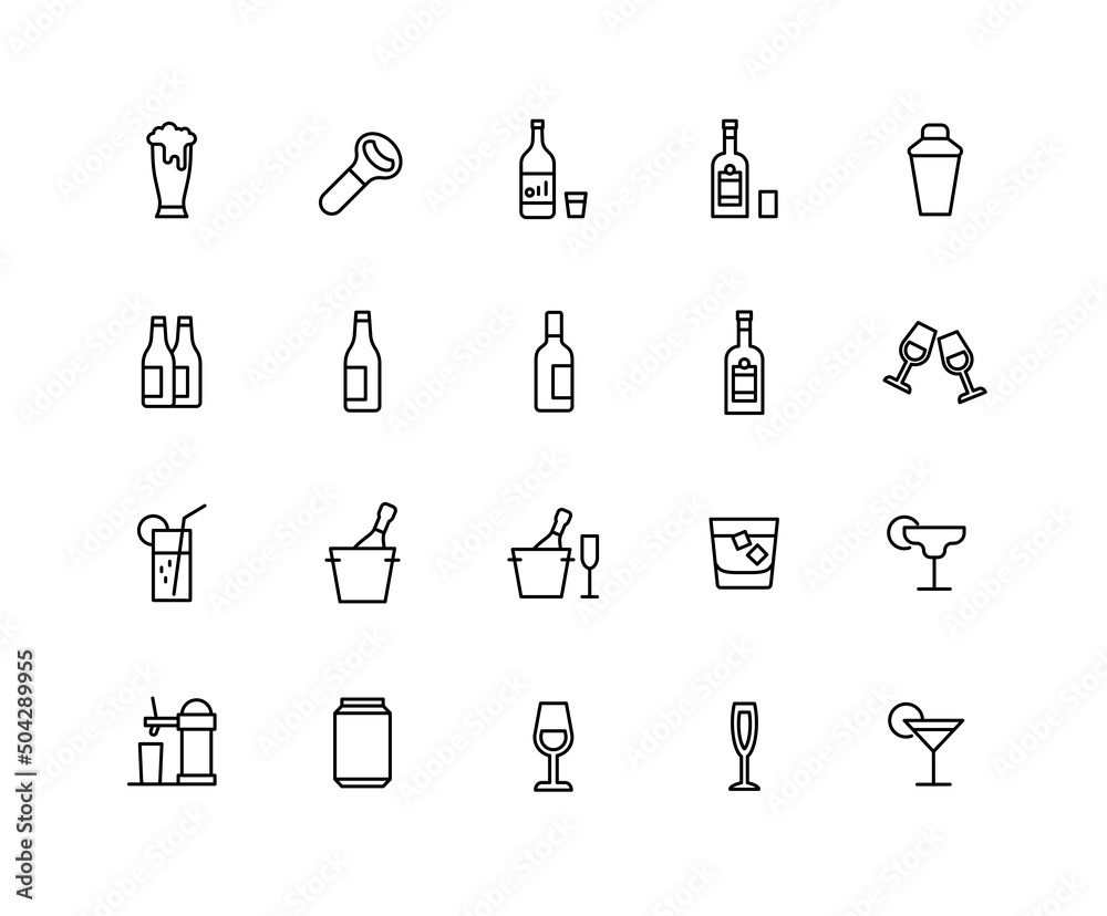 Collection of Alcohol linear icons and color icons. Set of Beer, Bar symbols drawn with thin contour lines. Vector illustration. Collection of Alcohol linear icons and color icons. Set of Beer, Bar symbols drawn with thin contour lines. Vector illustration.
