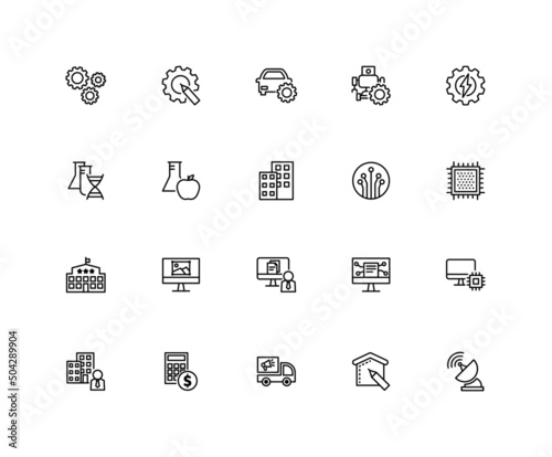 Collection of UI UX black linear icons. Education, Computer, System, Networking. Set of school curriculum symbols drawn with thin contour lines. Vector illustration.