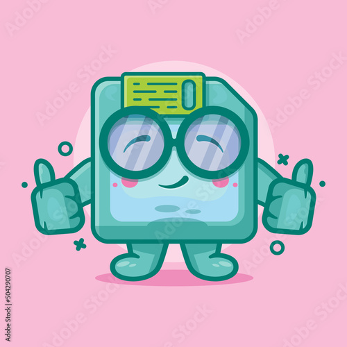 cute floppy disk character mascot with thumb up hand gesture isolated cartoon in flat style design