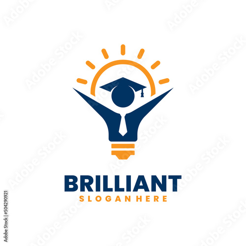 Student and bulb logo vector. Brilliant smart student logo template design concept.