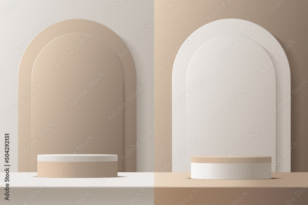 Product podium mockup with abstract background on beige and white background,vector 3d illustration Product podium mockup with abstract background on beige and white background,vector 3d illustration