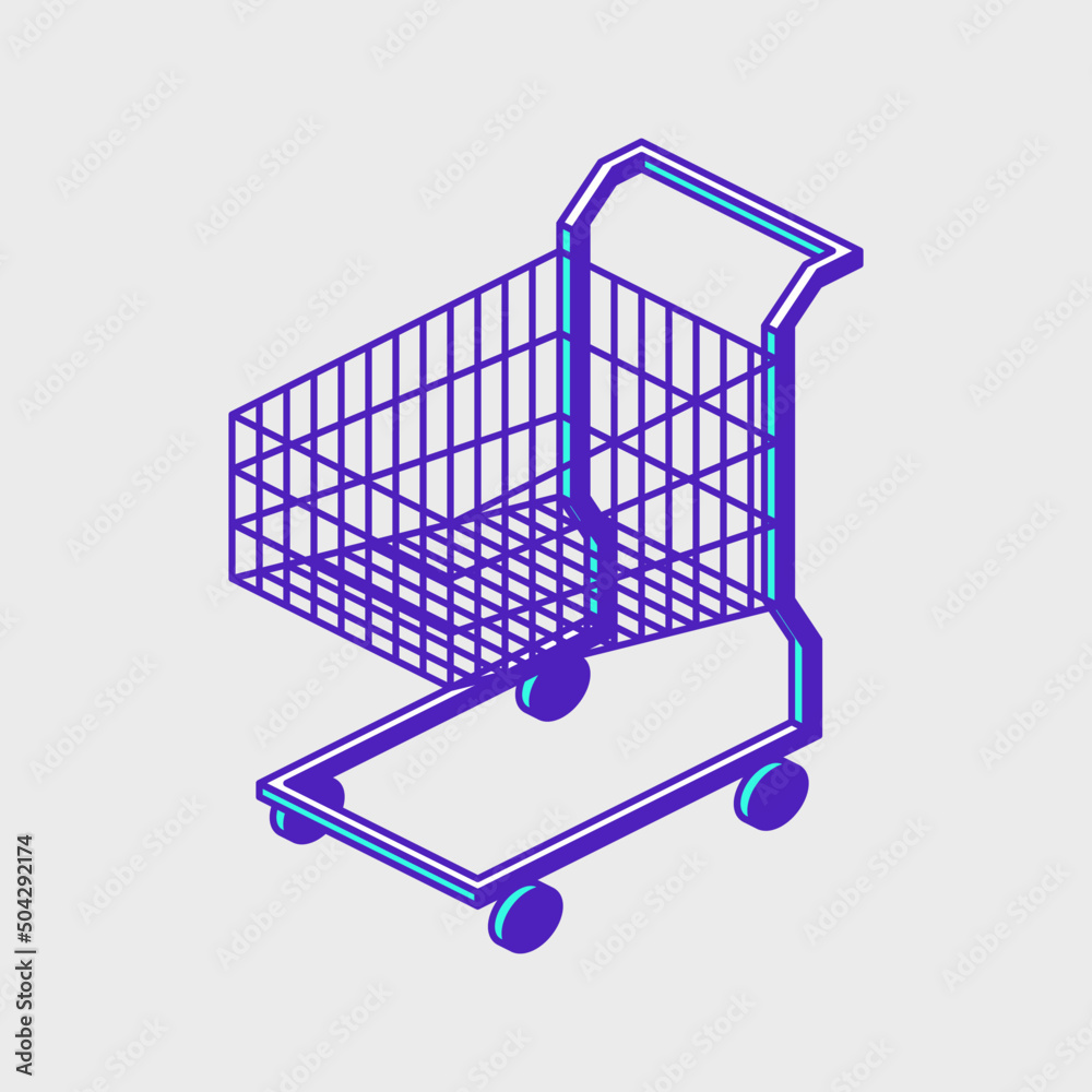 Empty shopping cart isometric vector icon illustration Empty shopping cart isometric vector icon illustration