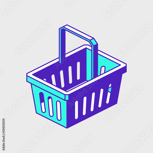 Empty shopping basket isometric vector icon illustration