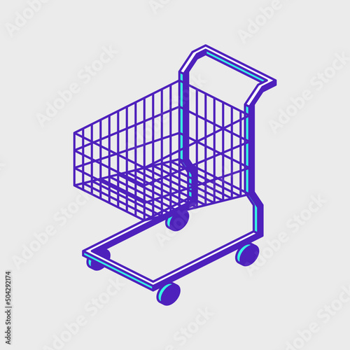 Empty shopping cart isometric vector icon illustration