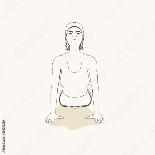Young female workout. Sport girl doing stretching exercise. Casual sportwear - t-shirt, breeches and sneakers. Young woman wearing workout clothes. Sport fashion girl outline in urban casual style.