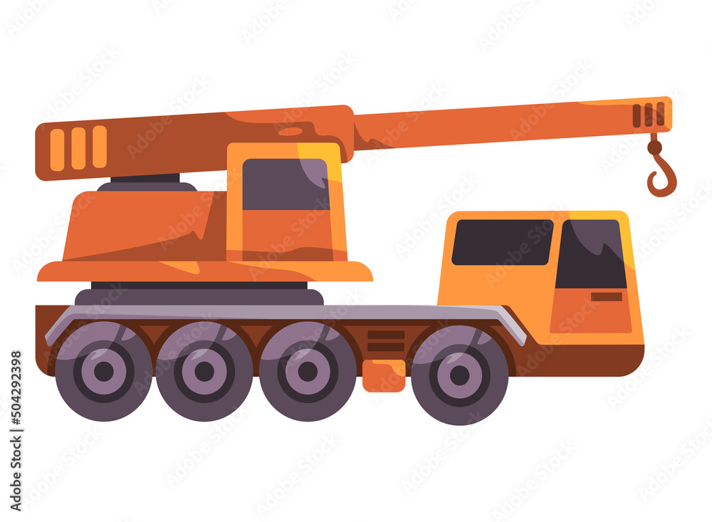 Crane truck builder construction vehicle shipping lifting excavation illustration yellow toy