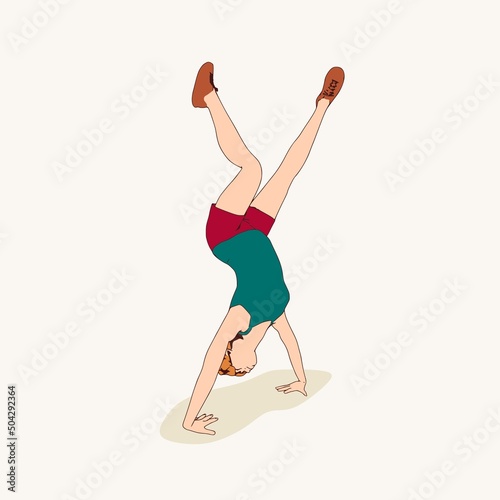 Young female workout. Sport girl doing fitness exercise. Casual sportwear - t-shirt, breeches and sneakers. Young woman wearing workout clothes. Sport fashion girl outline in urban casual style.